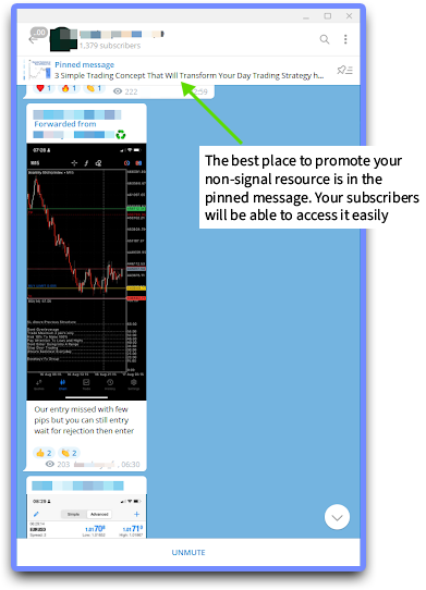 Example: The best place to promote your non-signal resource is in the pinned Telegram message.
